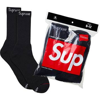 Ponožky Supreme Hanes® Crew Socks (4 Pack) Černé | CZ486YU